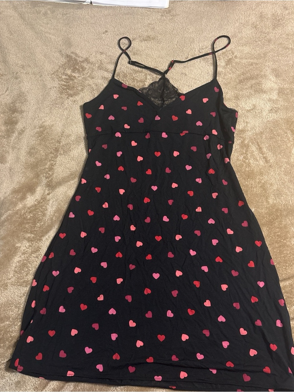 Victoria's Secret Black Heart-Print Lace Chemise